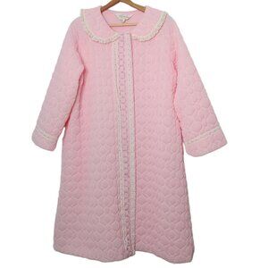 Vintage Komar Leisurly Living Womens L Robe Pink Quilted Lace Trim Reversible